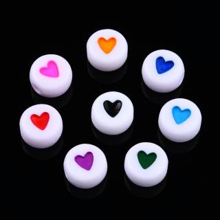 Akrylové korálky srdce v kruhu mix barev 7x3.5mm 10 kusů v balení