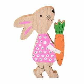 Dřevěná velikonoční dekorace - stojící králíček s mrkví