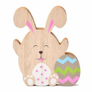 Dřevěná velikonoční dekorace - stojící králíček s vajíčkem