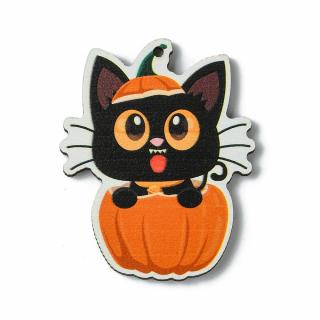 Halloween dřevěná dekorace dýně kočka 54mm