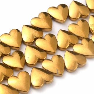 Hematit syntetický srdce zlatá barva (42 - 44 korálků)