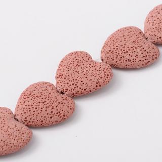 Láva syntetická srdce růžové (14 - 15 korálků)