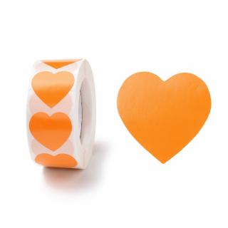 Samolepky kotouč 500 kusů samolepek - srdce oranžové