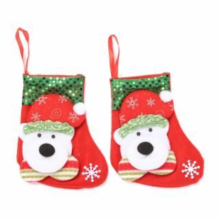 Vánoční dekorace ponožka medvěd 150x122x22mm