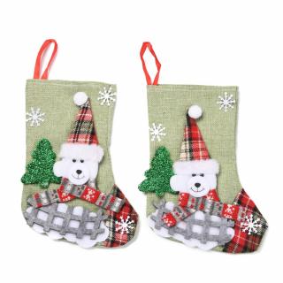 Vánoční dekorace ponožka medvěd 220x160x18mm