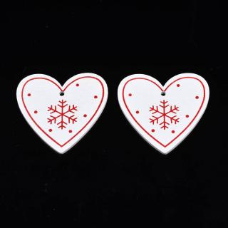 Vánoční dřevěná dekorace srdce bílé 48x50x2.5mm