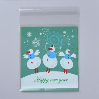 Vánoční samolepící celofánový sáček sněhuláci 10x10cm 2 motivy balení 95-100 kusů