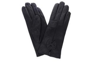 Dámské kožené rukavice černé s mašlí RK18 Velikosť: L