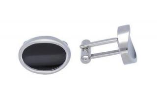 Manžetové knoflíčky stříbrné / černé z oceli D377