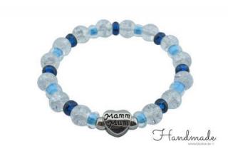 Náramek MAMA z korálků modro - stříbrný H004