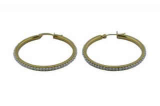 Náušnice kruhy zlaté z oceli s perličkami J318