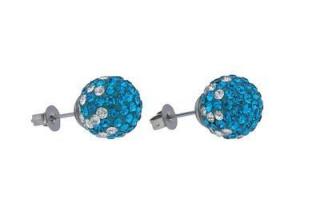 Náušnice kuličky s modrými krystalky C325