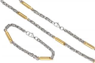 Pánský set šperků z oceli zlato-stříbrný B321