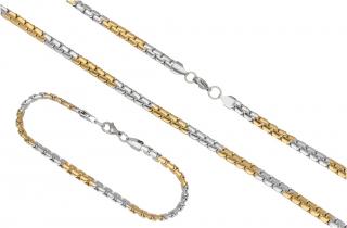 Pánský set šperků z oceli zlato-stříbrný B401