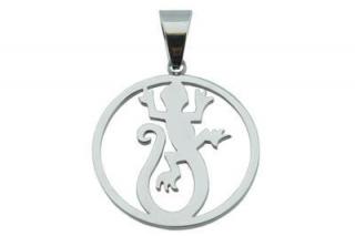 Přívěsek stříbrný z oceli medailon s ještěrkou