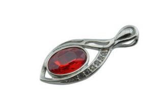 Přívěsek stříbrný z oceli s červeným krystalem