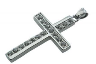 Přívěsek z oceli stříbrný kříž s krystaly F150