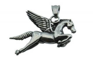 Přívěsek z oceli stříbrný kůň s křídly F098