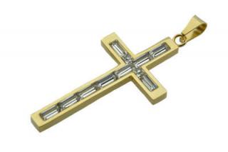 Přívěsek z oceli zlatý kříž s krystaly F088