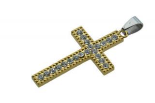 Přívěsek z oceli zlatý kříž s krystaly F128