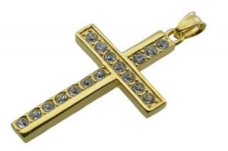 Přívěsek z oceli zlatý kříž s krystaly F151