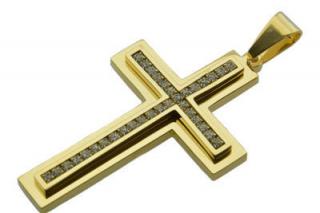 Přívěsek z oceli zlatý kříž s krystaly F163