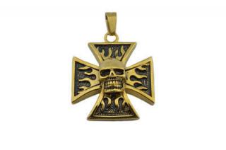 Přívěsek z oceli zlatý maltézský kříž F343