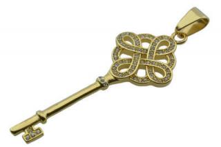 Přívěsek zlatý z oceli klíč s krystalky F110