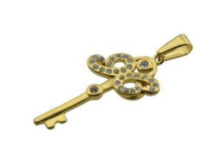 Přívěsek zlatý z oceli klíč se zirkony F064