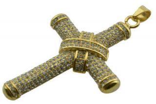 Přívěsek zlatý z oceli kříž s krystaly B157