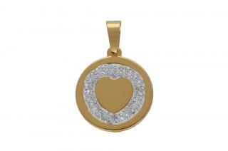 Přívěsek zlatý z oceli medailon s krystalky F086