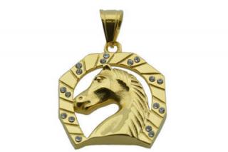 Přívěsek zlatý z oceli podkova s ​​koněm F107