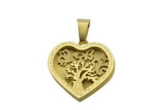 Přívěsek zlatý z oceli srdce se stromem F039