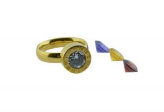 Prsten z oceli zlatý s kamínky M176 Velikosť: 51 / 52