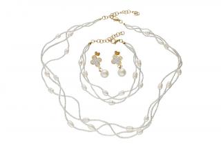 Set šperků z oceli s perličkami zlatý A083
