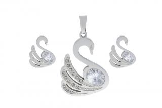 Set šperků z oceli stříbrný labutě K074