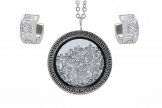 Set šperků z oceli stříbrný s krystalky K080