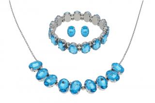 Set šperků z oceli stříbrný s modrými krystaly