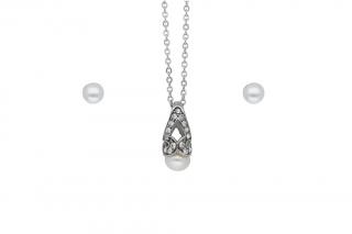 Set šperků z oceli stříbrný s perličkami K320