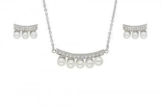 Set šperků z oceli stříbrný s perličkami K459