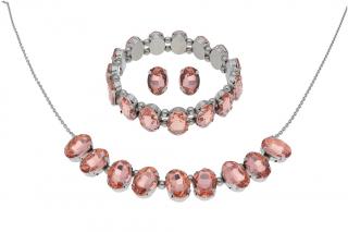 Set šperků z oceli stříbrný s růžovými krystaly