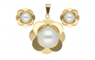 Set šperků z oceli zlaté květy s perličkou K175