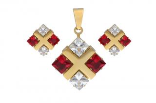 Set šperků z oceli zlato-červený K273