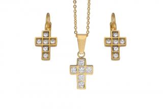 Set šperků z oceli zlatý KŘÍŽEK K281