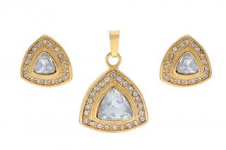 Set šperků z oceli zlatý s krystalky K159