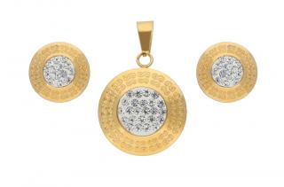 Set šperků z oceli zlatý s krystalky K293