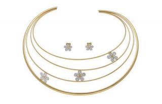Set šperků z oceli zlatý s květinkami P001