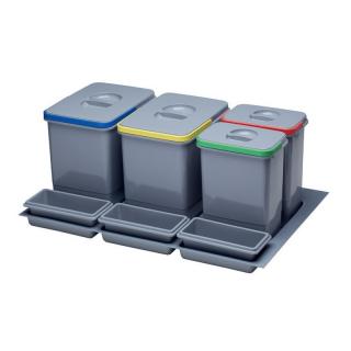 Odpadkový koš do šuplíku 800, 2x15 l + 2x7 l, K80 - šedý plast