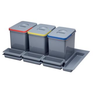Odpadkový koš do šuplíku 900, 3x15 l, K90 - šedý plast