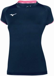 Dámské tričko Mizuno Core SS Tee 32EA720214 Navy-Pink Fluo velikost: XS, barva: modrá